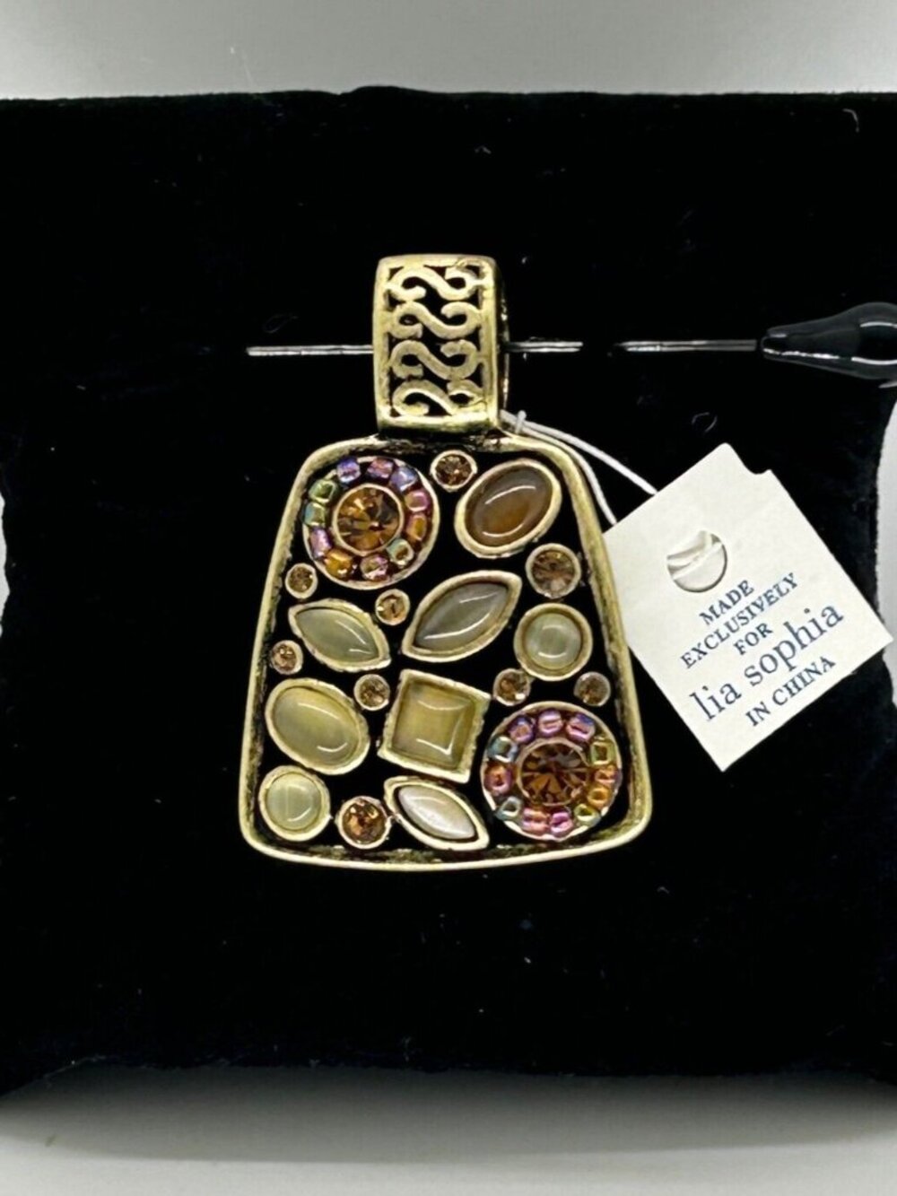 Lia Sophia Gold-Tone Pendant With Cabochon Navette Rhinestones Brass-tone - Picture 2 of 7